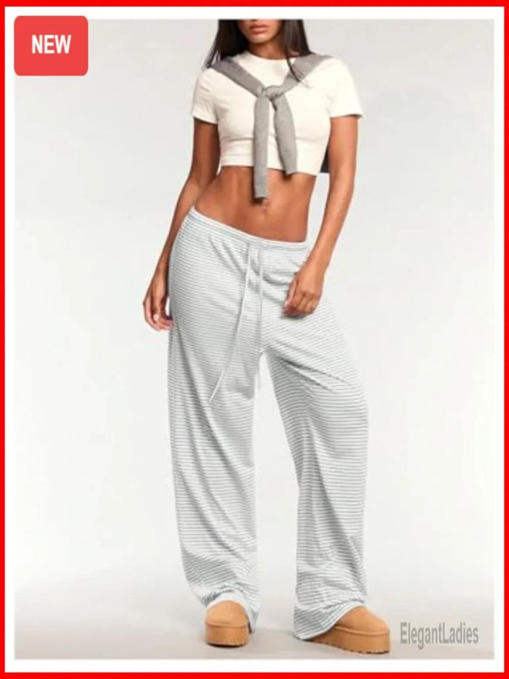Striped Drawstring Wide Leg Lounge Pants